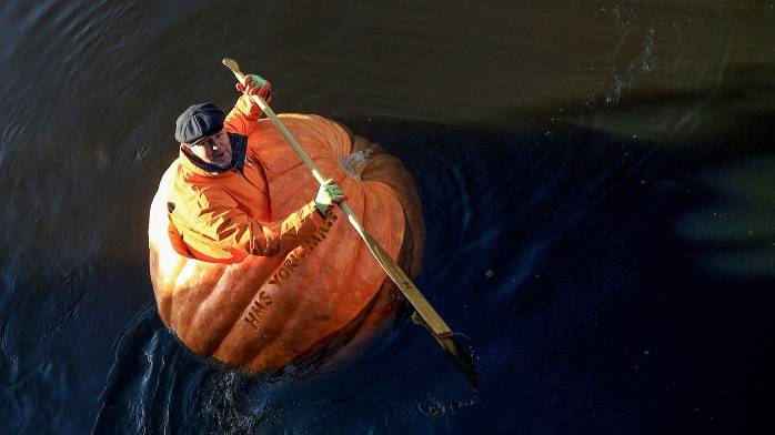 Man Sails Down The River Ouse In York In A Pumpkin 