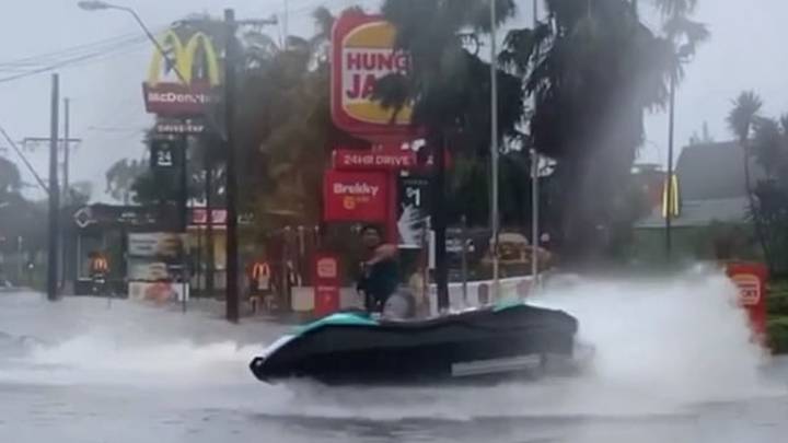 Man Jet Skis Past McDonald's Following Flash Floods In Australia 