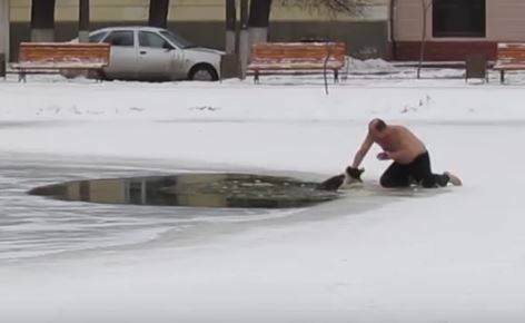 Shirtless Hero Risks Everything In Order To Save Stranded Dog On Frozen Pond