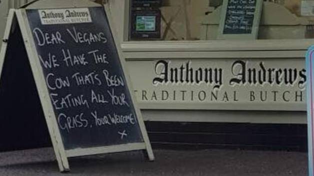 Vegans Outraged By 'Tongue In Cheek' Sign Outside Derbyshire Butcher's Shop