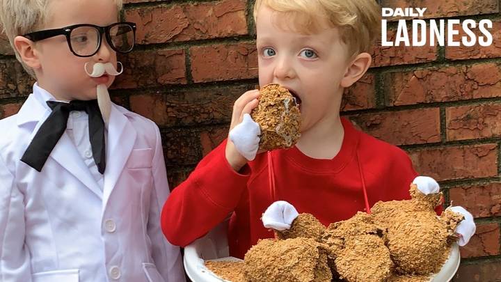 Mum Dressed Her Sons Up As Colonel Sanders And A KFC Bucket For Halloween