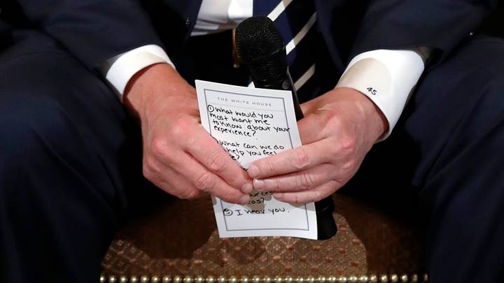 Donald Trump Slammed For Cue Card Reminding Him To Say 'I Hear You' To Florida Shooting Survivors 
