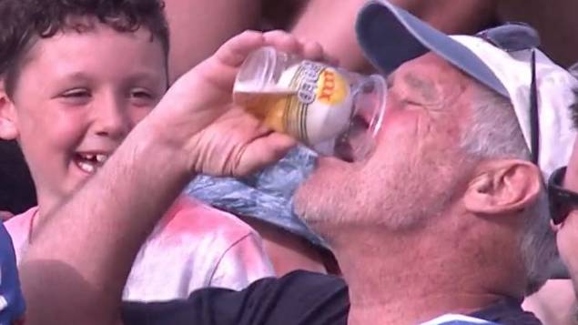 Aussie Cricket Fan Catches Ball In His Beer Cup And Downs It To Celebrate