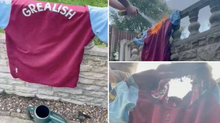 Aston Villa Fan Sets Jack Grealish Shirt Alight With Blowtorch After £100 Million Manchester City Move