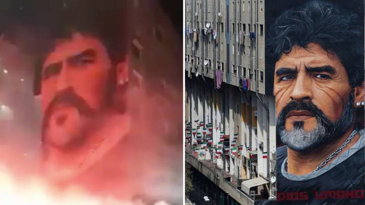 Diego Maradona Mural Lit Up With Pyro After Napoli And Argentina Legend's Passing