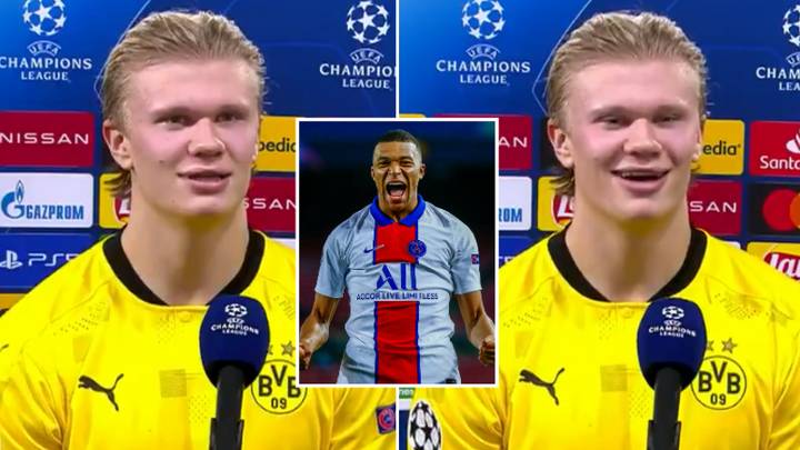 Erling Haaland Ignites Kylian Mbappe Rivalry In Post-Match Interview After Champions League Brace