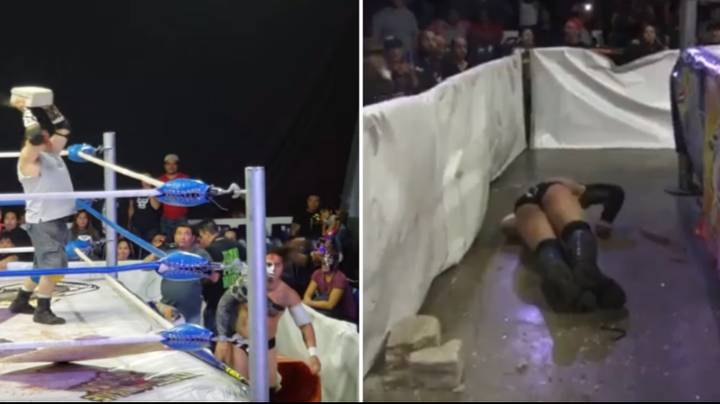 The Sickening Moment Wrestler Has A Brick Hurled At His Head During Match