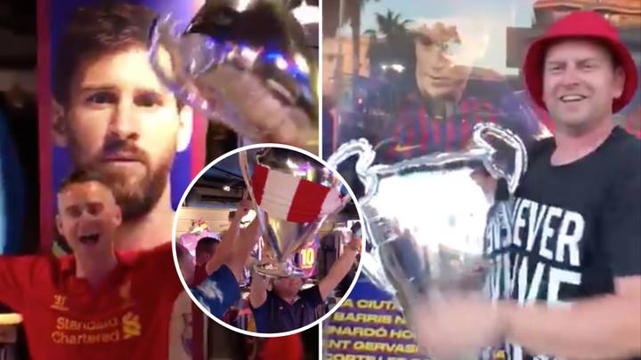 Liverpool Fans Celebrate Champions League Triumph By Taking Fake Trophies Into A Barcelona Store