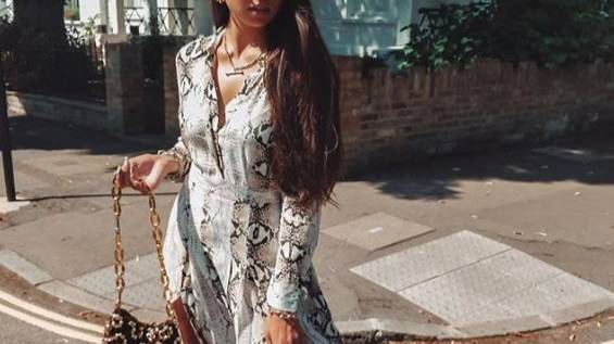 Everyone s Obsessing Over This Snake Print Pleated Shirt Dress