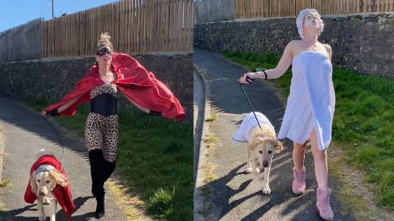 Woman Dresses Up As A Different Character Every Day To Walk Her Dog And It's Extra AF