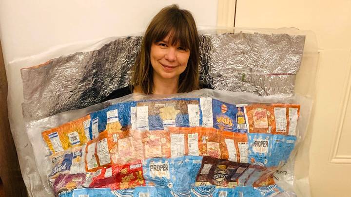Woman Irons Old Crisp Packets Together To Make Sleeping Bags For Homeless People