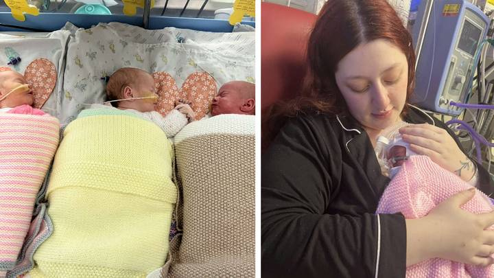 Mum gives birth to rare identical triplet girls after being told they'd all be boys
