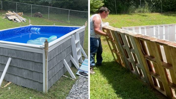 Man Creates Incredible Swimming Pool Out Of Wooden Pallets - And It Cost Just £100