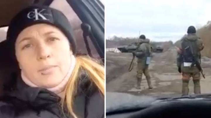Incredible Moment Ukrainian Woman Faces Up To Armed Russian Soldier
