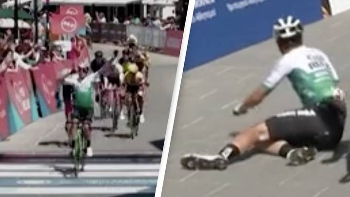 Cyclist Crashes Celebrating Win Over The Finishing Line Before Finding Out He Hadn't Won