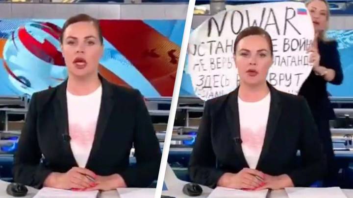 Woman Interrupts Russia News Broadcast With Anti-War Protest