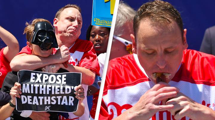 Joey Chestnut Demolishes Protester Before Breaking Hot Dog Eating Record