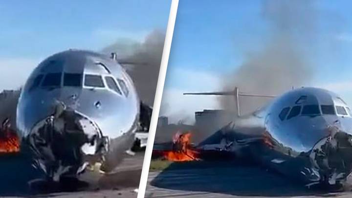 Plane Bursts Into Flames After Crash Landing Caused By Gear Failure