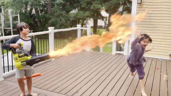 Dad builds 'flame thrower' for his kids to play with