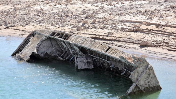 WW2 Landing Craft Emerges From Bottom Of Lake As Water Levels Drop