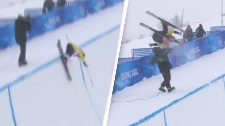 Olympic Skier Crashes Into Cameraman In Shocking Footage