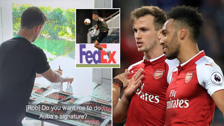 Rob Holding asked if Arsenal wanted him to write Pierre-Emerick Aubameyang's signature
