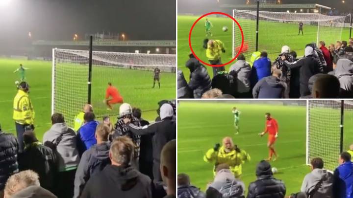 Yeovil Town Player Takes The Worst Penalty Ever, Hits Steward And Knocks His Hat Off