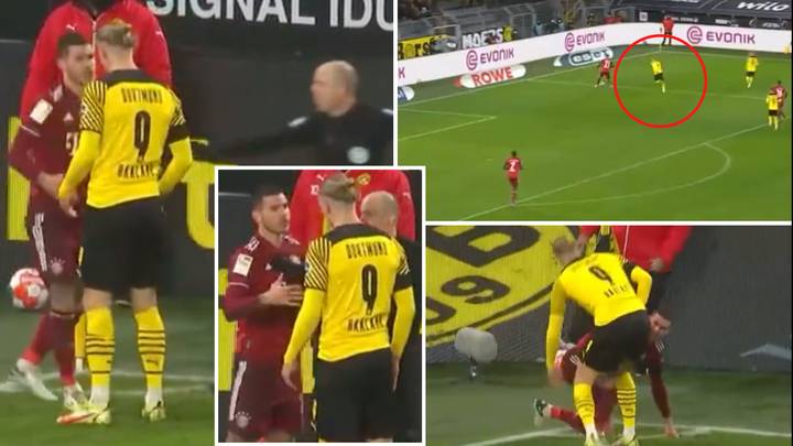 Lucas Hernandez Appears To Back Down From Heated Altercation After Realising Erling Haaland Brought Him Down
