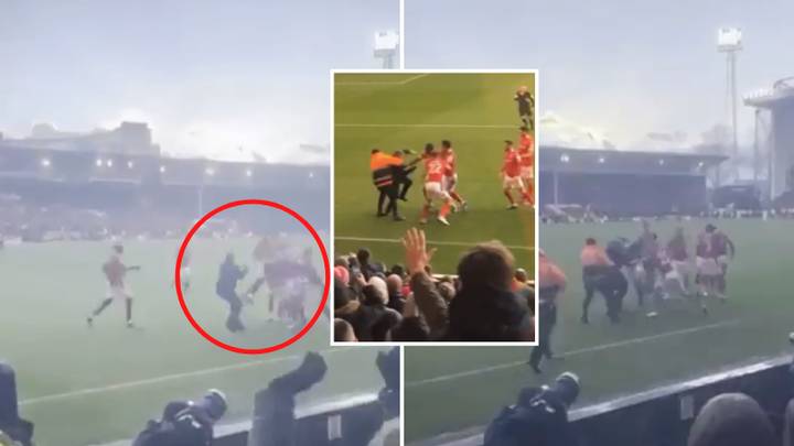 Shocking Footage Shows Leicester City Fan Run Onto The Pitch And Attack Nottingham Forest Players