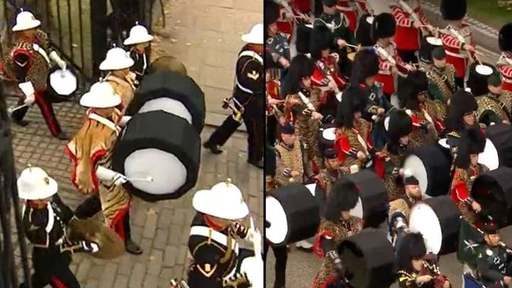 Drummers spotted wearing leopard print dress for Queen's funeral