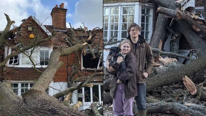 Tree Destroys House During Storm Eunice, British Family Go To Pub