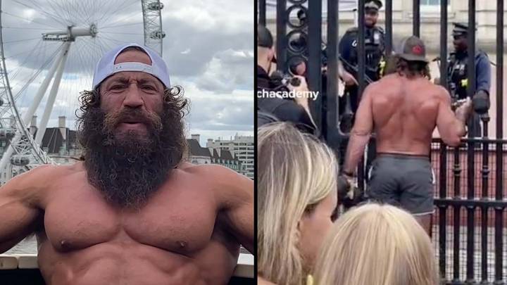 Liver King does bicep curls outside Buckingham Palace in truly bizarre scenes