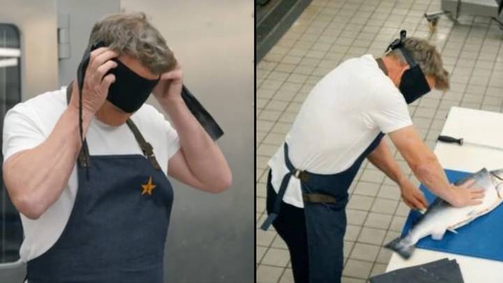 Gordon Ramsay Shows Off Skill By Challenging Himself To Fillet Fish Blindfolded