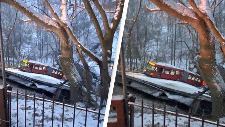 Bridge Collapses In Pittsburgh Leaving Vehicles Hanging Over The Edge