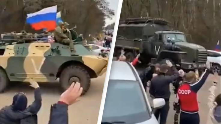 Civilians Wave And Cheer Russian Soldiers As They Travel To War In Ukraine