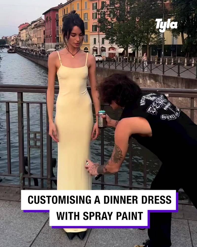 Customising a dinner dress with spray paint 👗