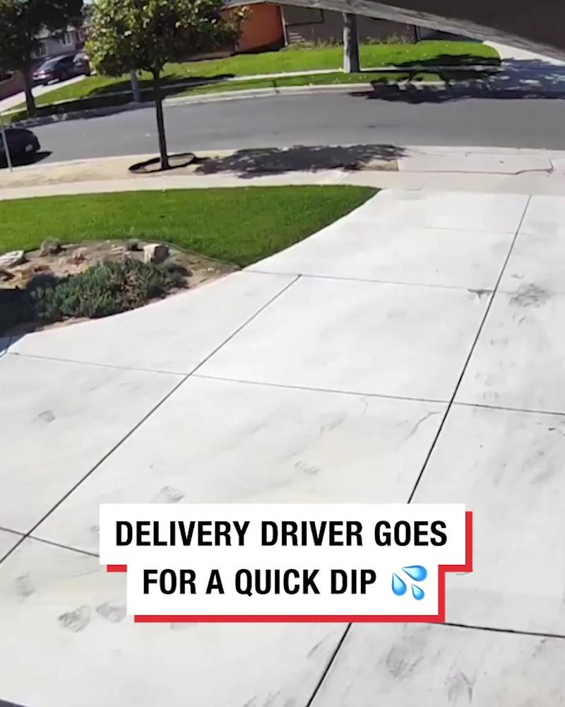 Delivery driver goes for a swim