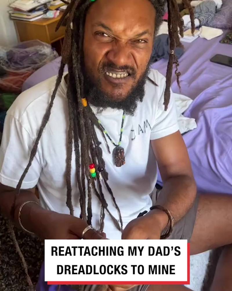 Attaching my dad's dreadlock to my own