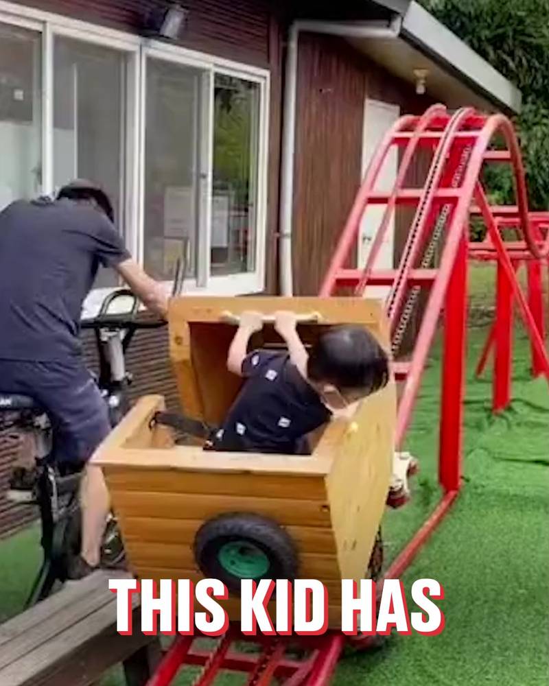 Kid rides homemade rollercoaster
