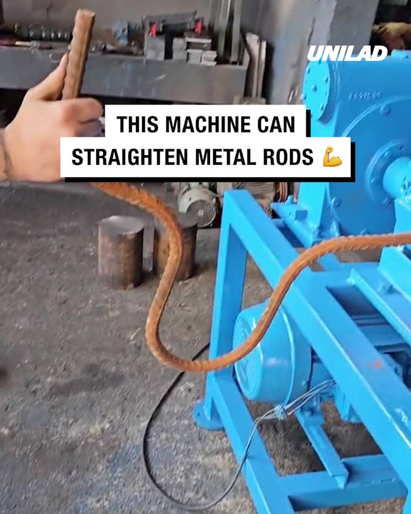 Machine straightens metal rods that are out of shape