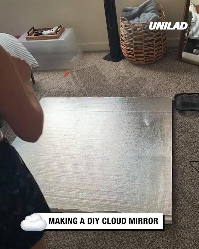 Girl makes her DIY mirror with clouds