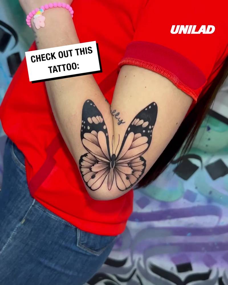 Elbow Butterfly Tattoo Makes Wings Move