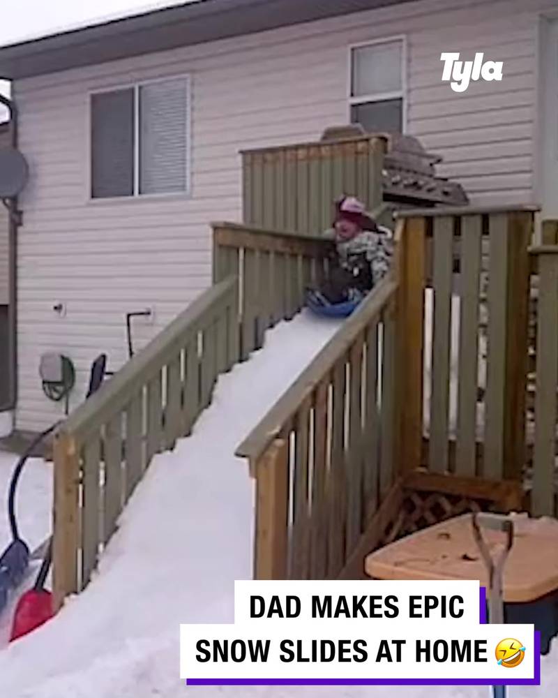 When dad's an engineer and builds snow slides in the back garden