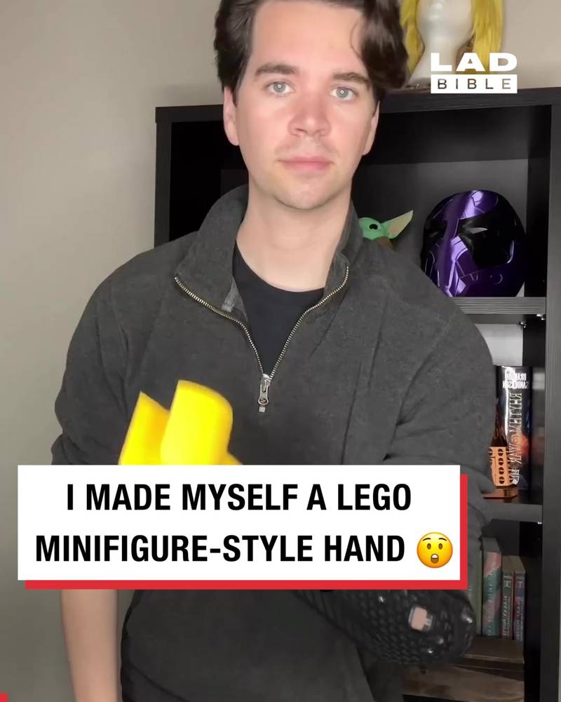 Guy 3D prints lego hand and mug for his arm