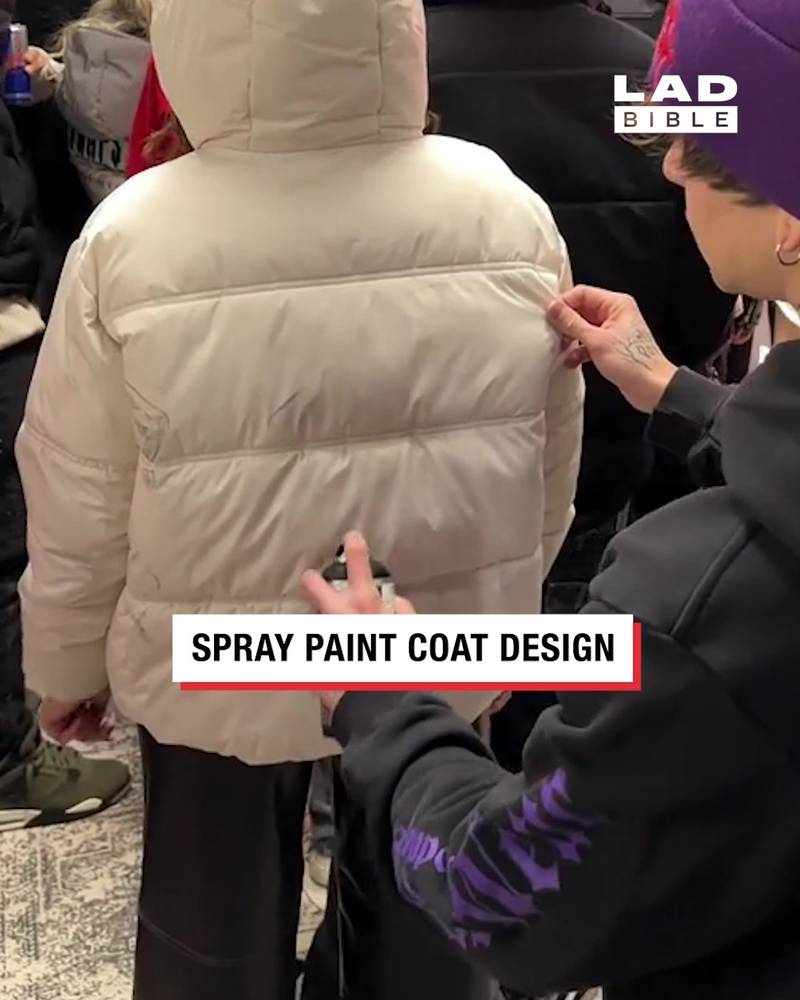 Spray painting puffer coat