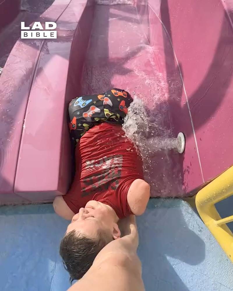 Lad With No Limbs Goes Down Water Slide
