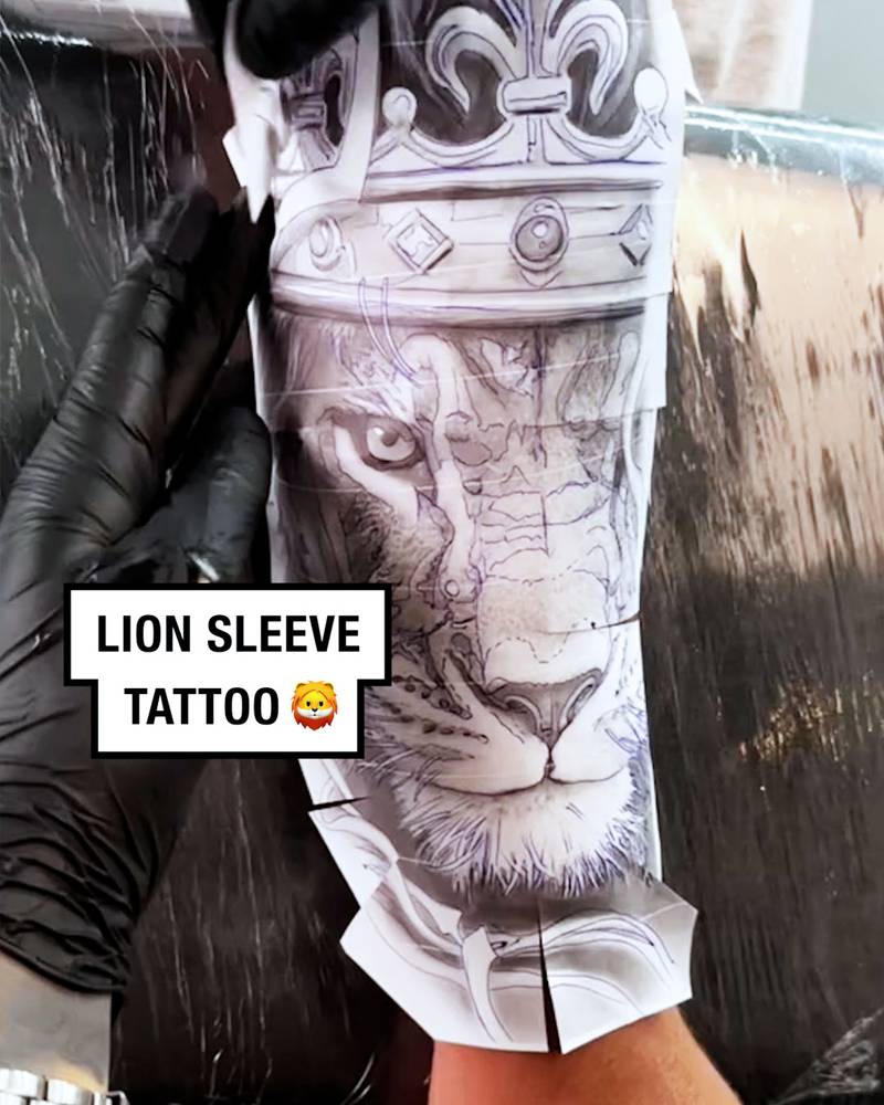 Custom Lion Sleeve Tattoo