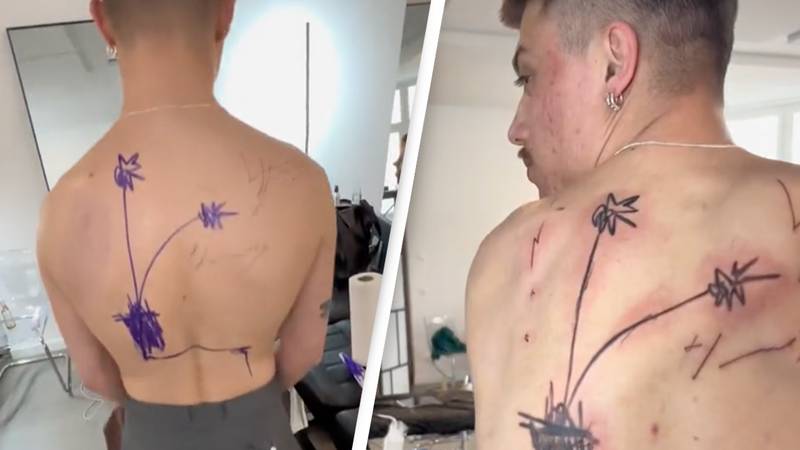 Tattoo artist sparks controversy over $700 scribbles inked on customer’s back