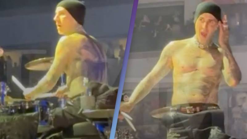 Travis Barker stunned as Kourtney Kardashian surprises him with baby announcement at Blink 182 gig