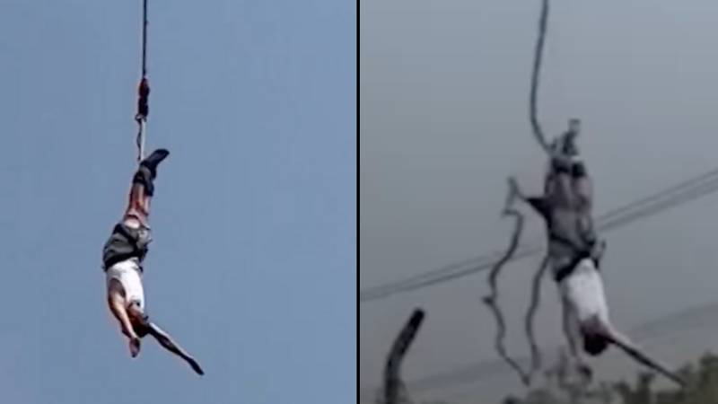 Bungee jump goes wrong as cord snaps mid air